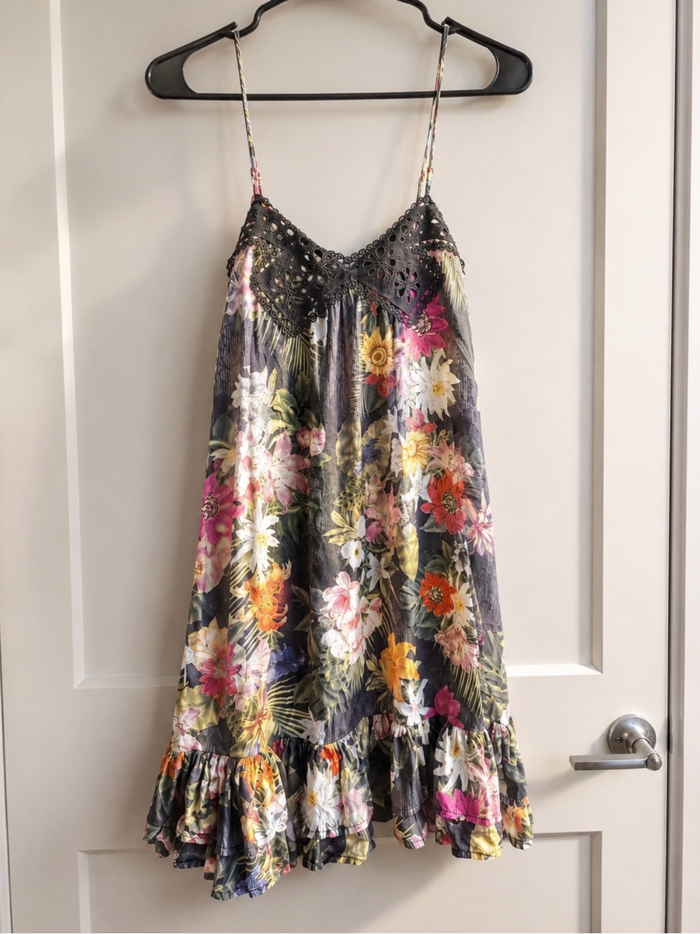 Vintage FARM Rio Brazil Floral Mini Dress Black Tropical Print